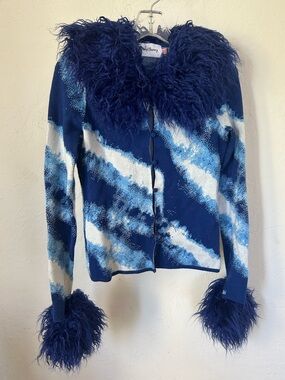 House of Sunny Blue Faux Fur Cardigan
